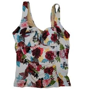 Swimsuits For All Womens Multicolor Floral Sleeveless Swimsuit Tank Top Size 14